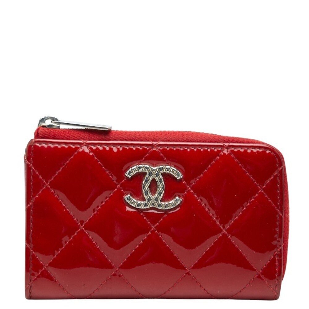 CHANEL Red Leather Logo Wallet